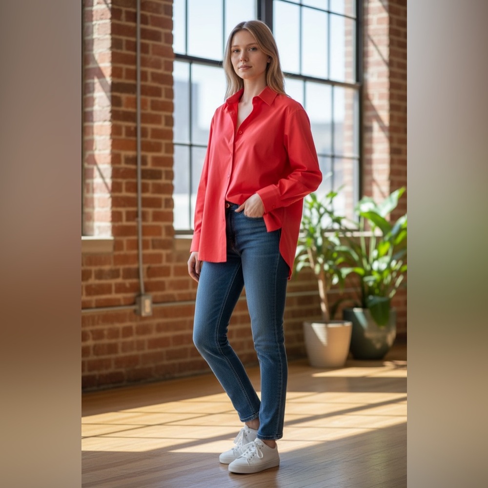 Moda International Red Fitted Button Down Shirt